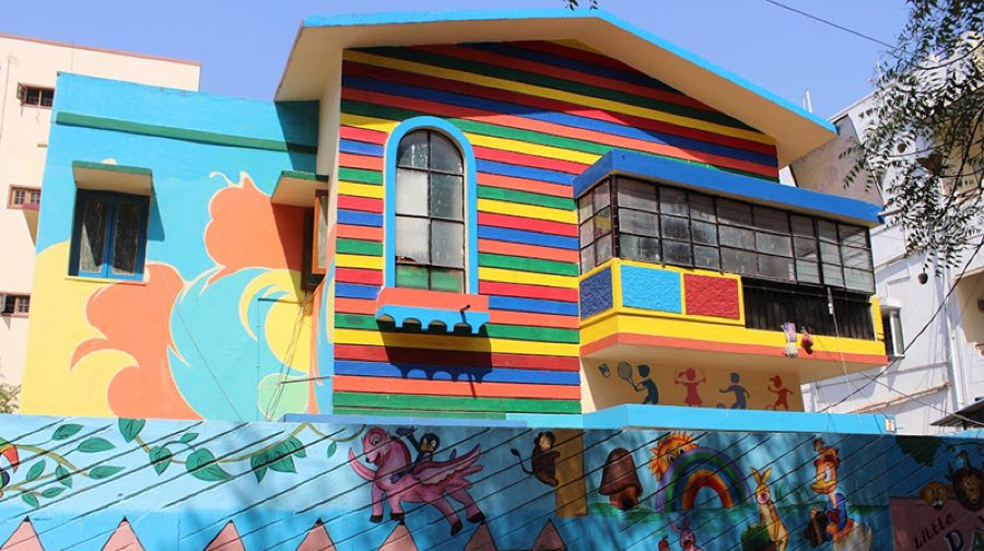 Little Daffodils Preschool building on Dharam Karan Road, Ameerpet